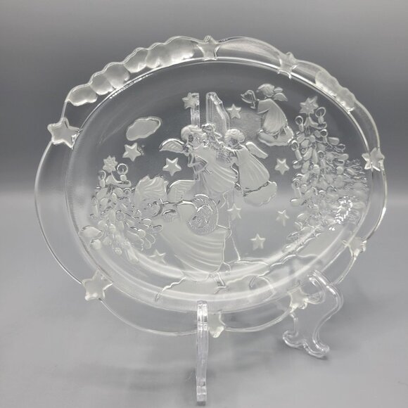 Mikasa Holiday Classics Crystal Candy Dish Oval 9" Stars Angels Christmas Decor - Picture 1 of 11